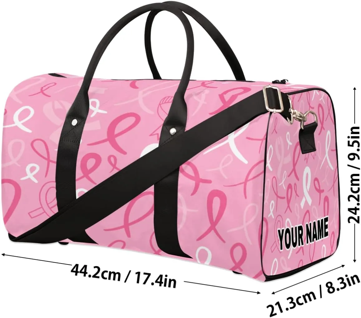 Personalized Custom Travel Duffel Bag, Sports Gym Bag Duffle Bags, Foldable Dance Bag Weekender Overnight Bag Carry On Tote Bag Luggage Handbag for Men Women, Breast Cancer Awareness Pink Ribbon