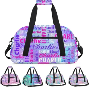 Personalized Dance Bag Duffel Bag for Girl, Custom Gym Bag Sport Duffel Bag, Ballet Bag Gymnastics Bag Cheerleader Weekender Bags Travel Bag for Kids Purple White Text Name