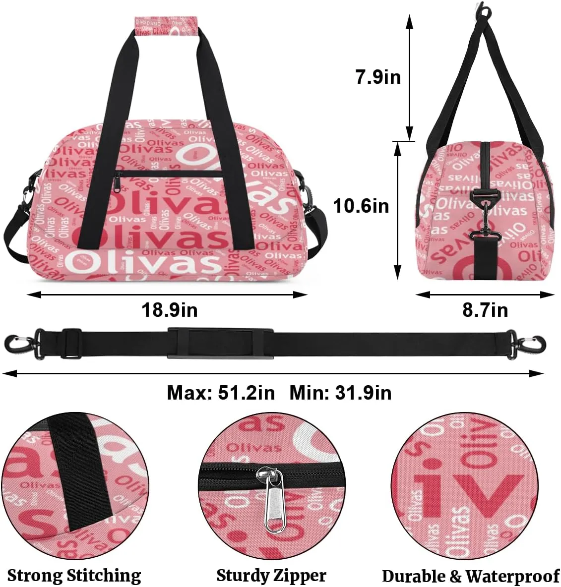 Personalized Dance Bag Gymnastics Bag for Girl, Custom Sport Duffel Bag for Boy, Kids Gym Bag Weekender Bags for Travel Sport Red White