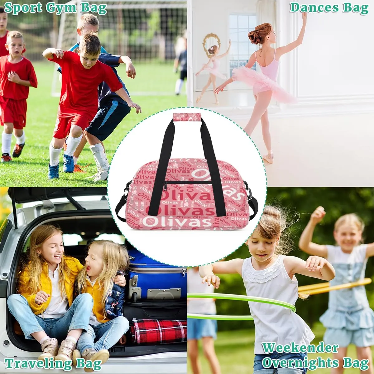 Personalized Dance Bag Gymnastics Bag for Girl, Custom Sport Duffel Bag for Boy, Kids Gym Bag Weekender Bags for Travel Sport Red White