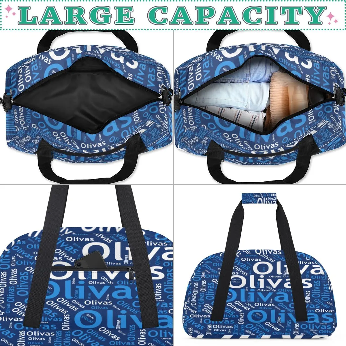 Personalized Dance Bag Gymnastics Bag for Girl, Custom Sport Duffel Bag for Boy, Kids Gym Bag Weekender Bags for Travel Sport Text Blue White