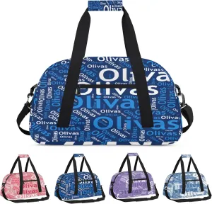 Personalized Dance Bag Gymnastics Bag for Girl, Custom Sport Duffel Bag for Boy, Kids Gym Bag Weekender Bags for Travel Sport Text Blue White