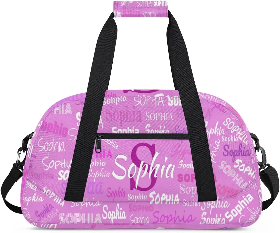 Personalized Dance Bag with Name, Sport Duffel Gym Ballet Bag Weekender Bags Cheerleader Bag Travel Duffel Bag, Violet Pink