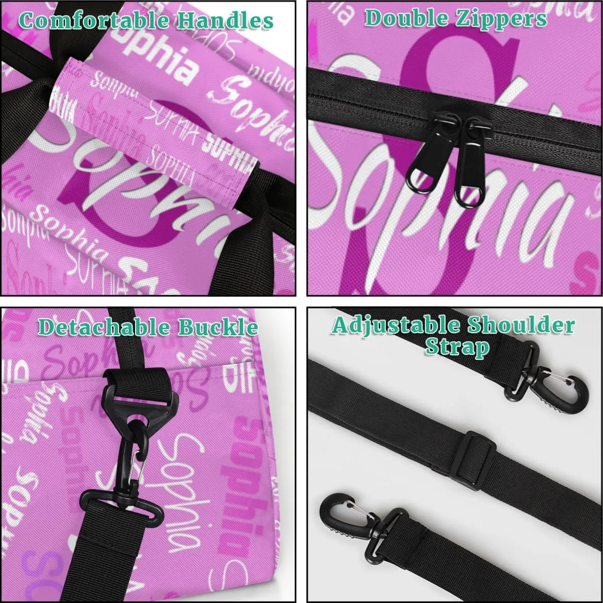 Personalized Dance Bag with Name, Sport Duffel Gym Ballet Bag Weekender Bags Cheerleader Bag Travel Duffel Bag, Violet Pink