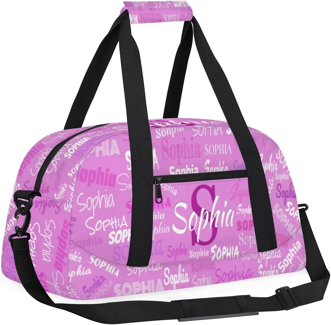 Personalized Dance Bag with Name, Sport Duffel Gym Ballet Bag Weekender Bags Cheerleader Bag Travel Duffel Bag, Violet Pink