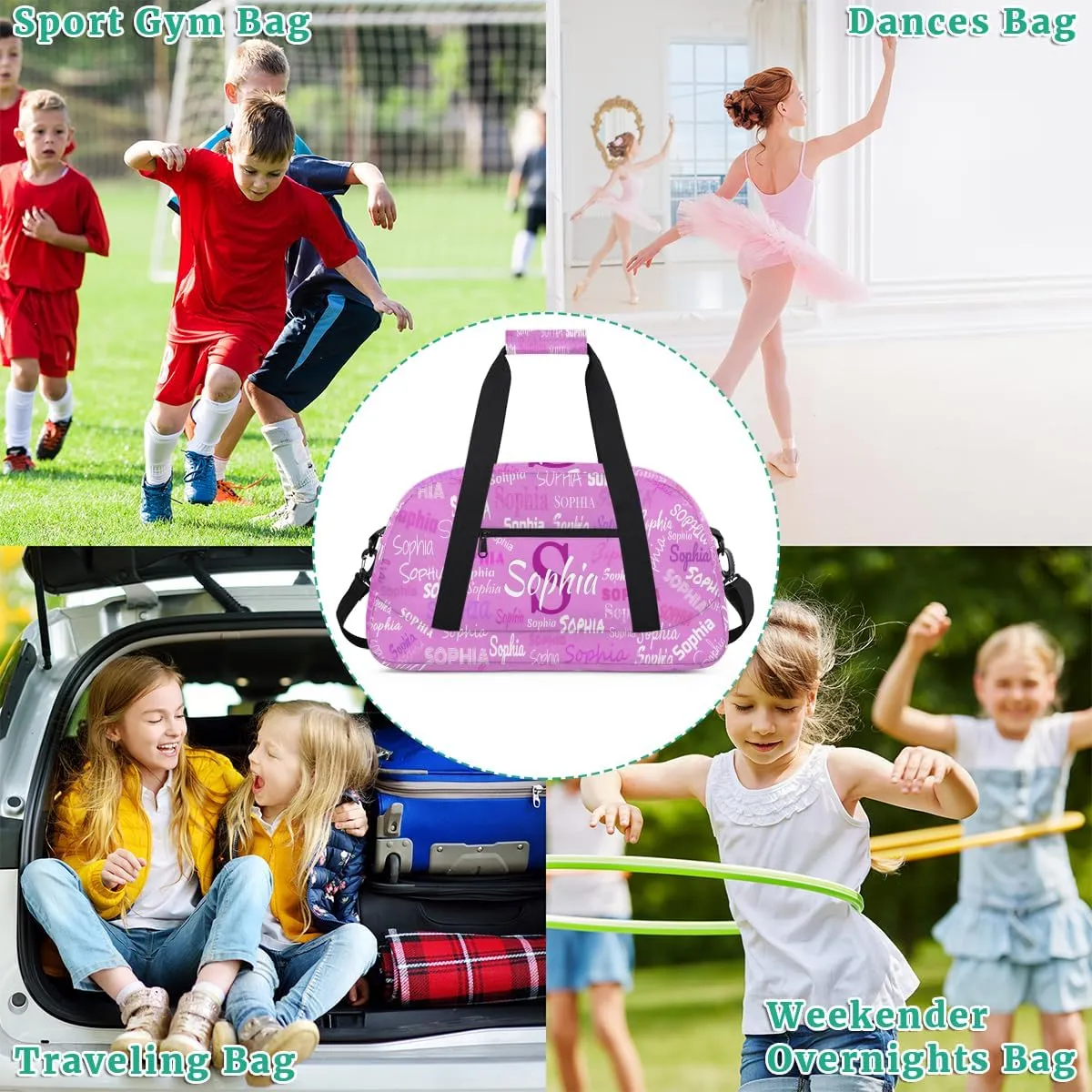 Personalized Dance Bag with Name, Sport Duffel Gym Ballet Bag Weekender Bags Cheerleader Bag Travel Duffel Bag, Violet Pink