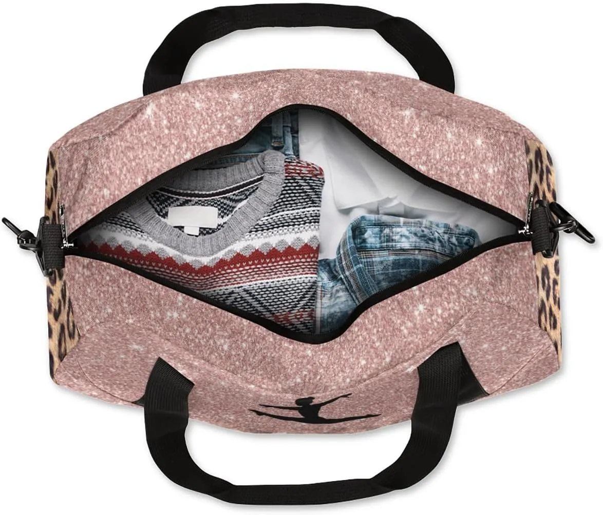Personalized Dance Gym Bag for Girl, Custom Sport Weekender Travel Duffel Bag - Rose Leopard Gymnastics