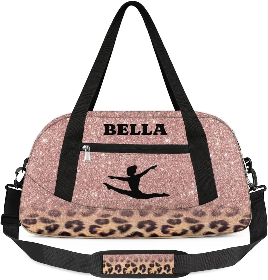 Personalized Dance Gym Bag for Girl, Custom Sport Weekender Travel Duffel Bag - Rose Leopard Gymnastics