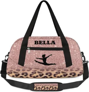 Personalized Dance Gym Bag for Girl, Custom Sport Weekender Travel Duffel Bag - Rose Leopard Gymnastics