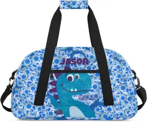 Personalized Duffel Bag for Kids Girls Boys, Dinosaur Custom Name Gym Bag Overnight with Padded Handles Carry On Weekend Sports Travel Bag for School Practice Gymnastics Ballet