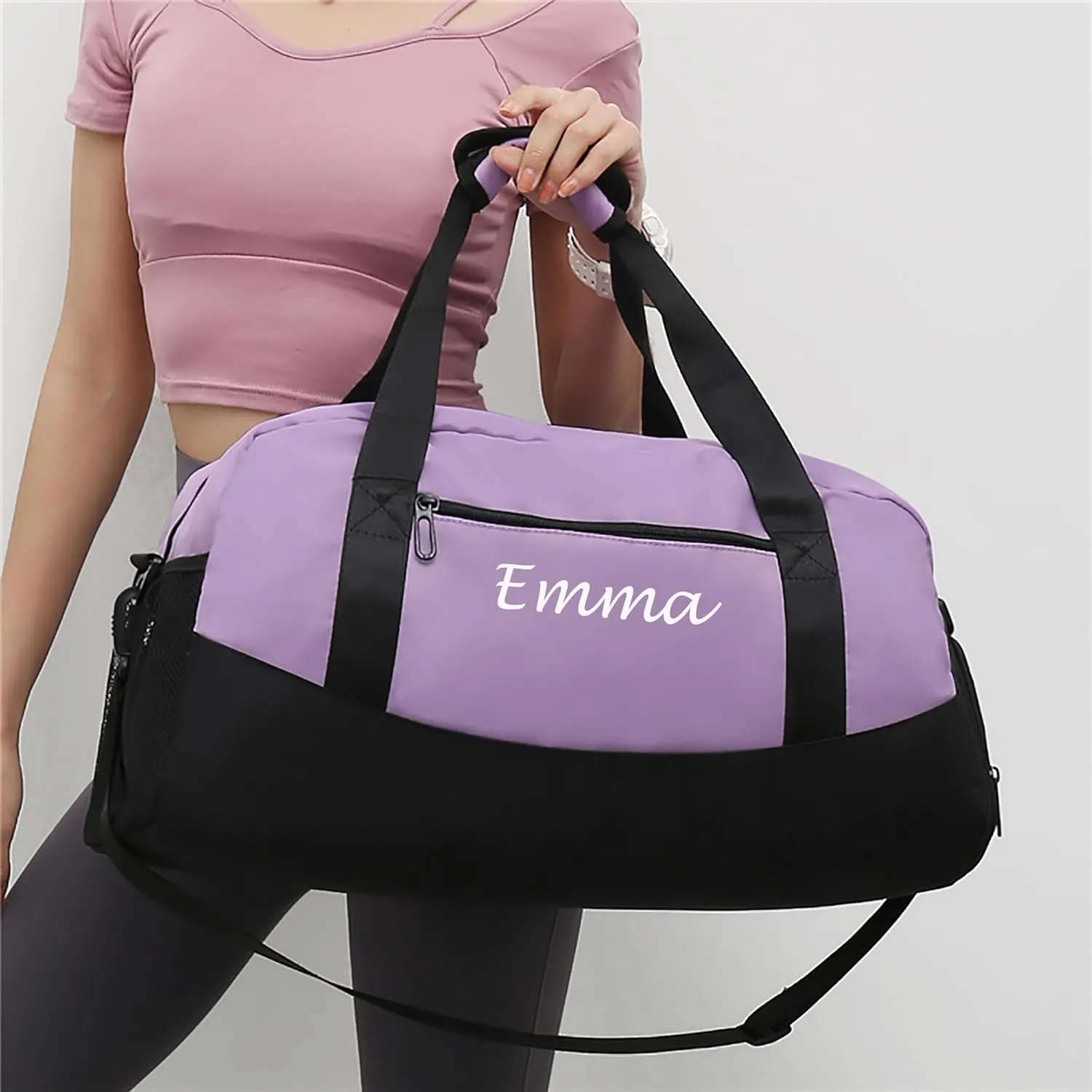 Personalized Duffel Bag Name Custom Sports Gym Bags Two Toned Travel Duffle Bag with Wet Dry Pockets & Shoe Weekend Overnight Bag for Women Men