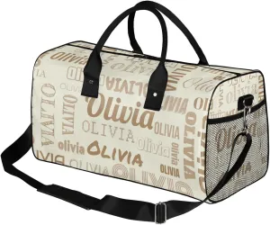 Personalized Duffel Bag with Name Custom Travel Sports Bag for Women Men Waterproof Dance Ballet Bag Lightweight 17.4in, Beige