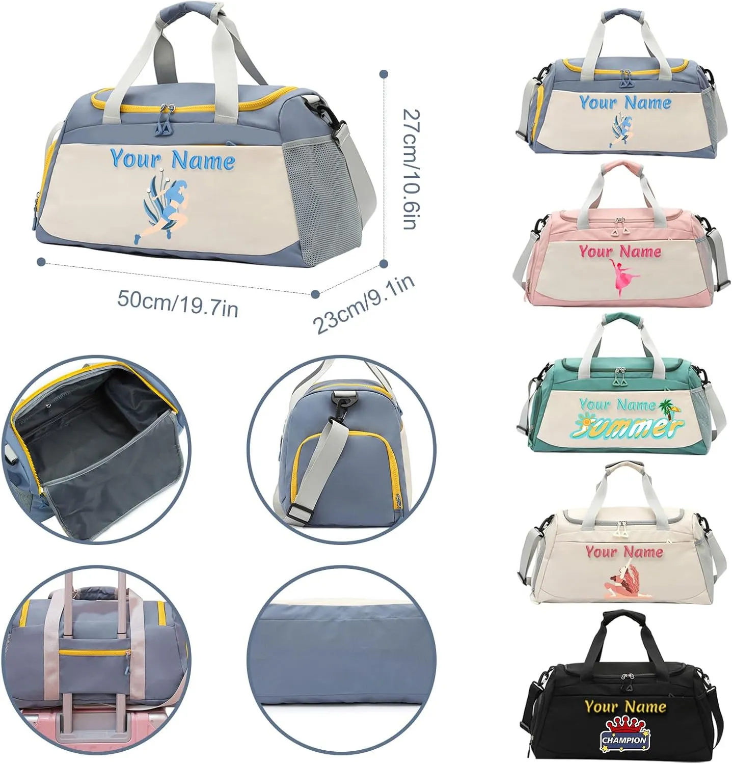 Personalized Duffle Travel Bag Custom Duffel Bag with Wet Dry Pockets, Printed Sports Bag with Photo Name Logo, Customized Weekend Overnight Gym Bag, Dance Ballet Gifts for Women Girls