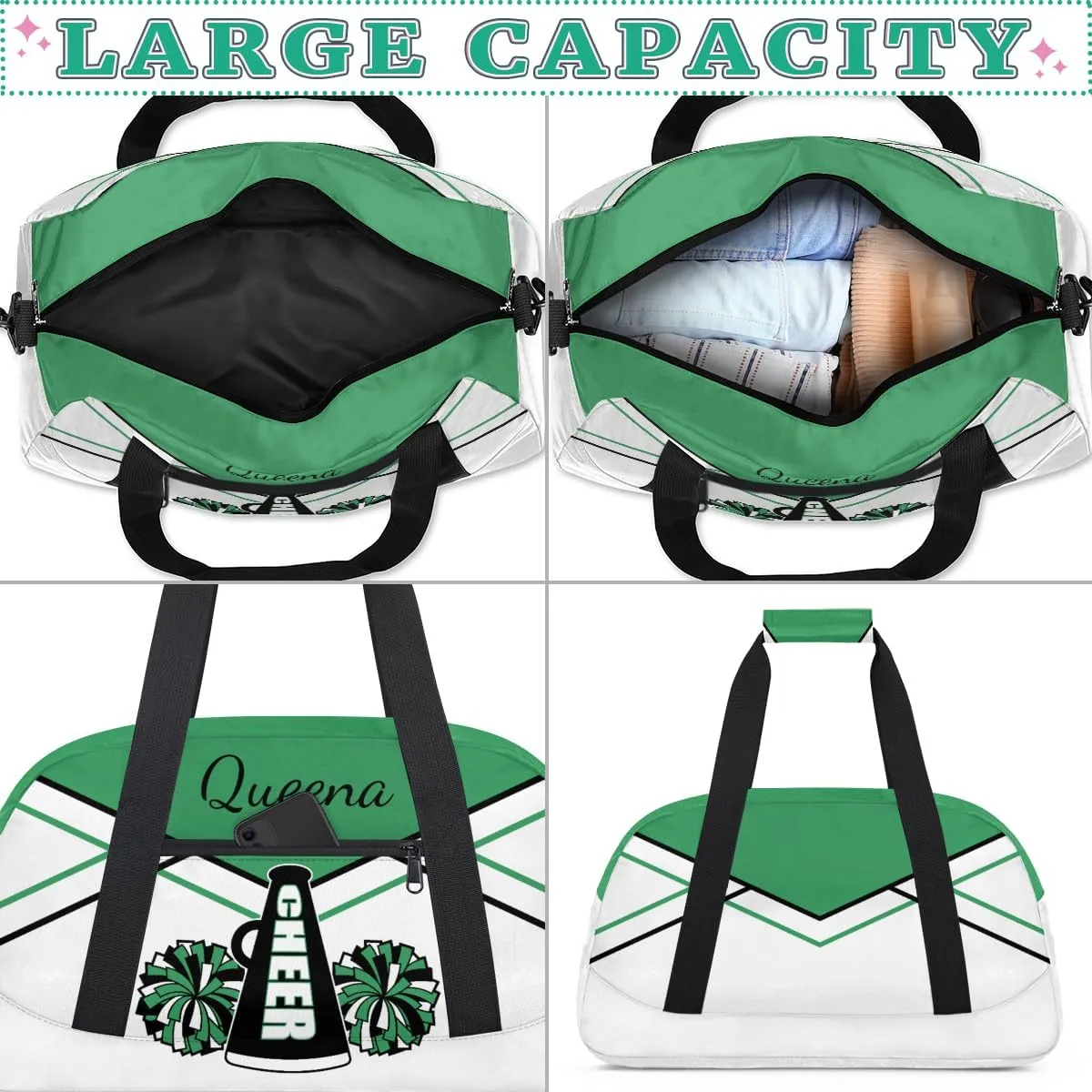 Personalized Gym Bag Duffel Bag for Girls, Custom Cheerleader Bag Overnight Bags for Gymnastics Travel Weekender Practice Cheering Horn