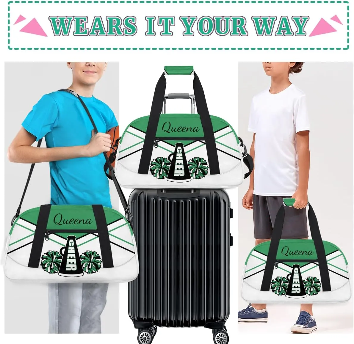 Personalized Gym Bag Duffel Bag for Girls, Custom Cheerleader Bag Overnight Bags for Gymnastics Travel Weekender Practice Cheering Horn