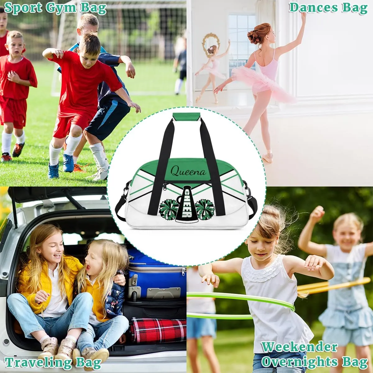 Personalized Gym Bag Duffel Bag for Girls, Custom Cheerleader Bag Overnight Bags for Gymnastics Travel Weekender Practice Cheering Horn