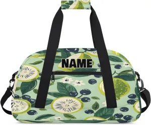 Personalized Gym Dance Bag with Name, Fruit Lime Blueberries Green Leaf Custom Cheerleading Duffel Bag Travel Weekender Overnight Carry On Sleepover Bag