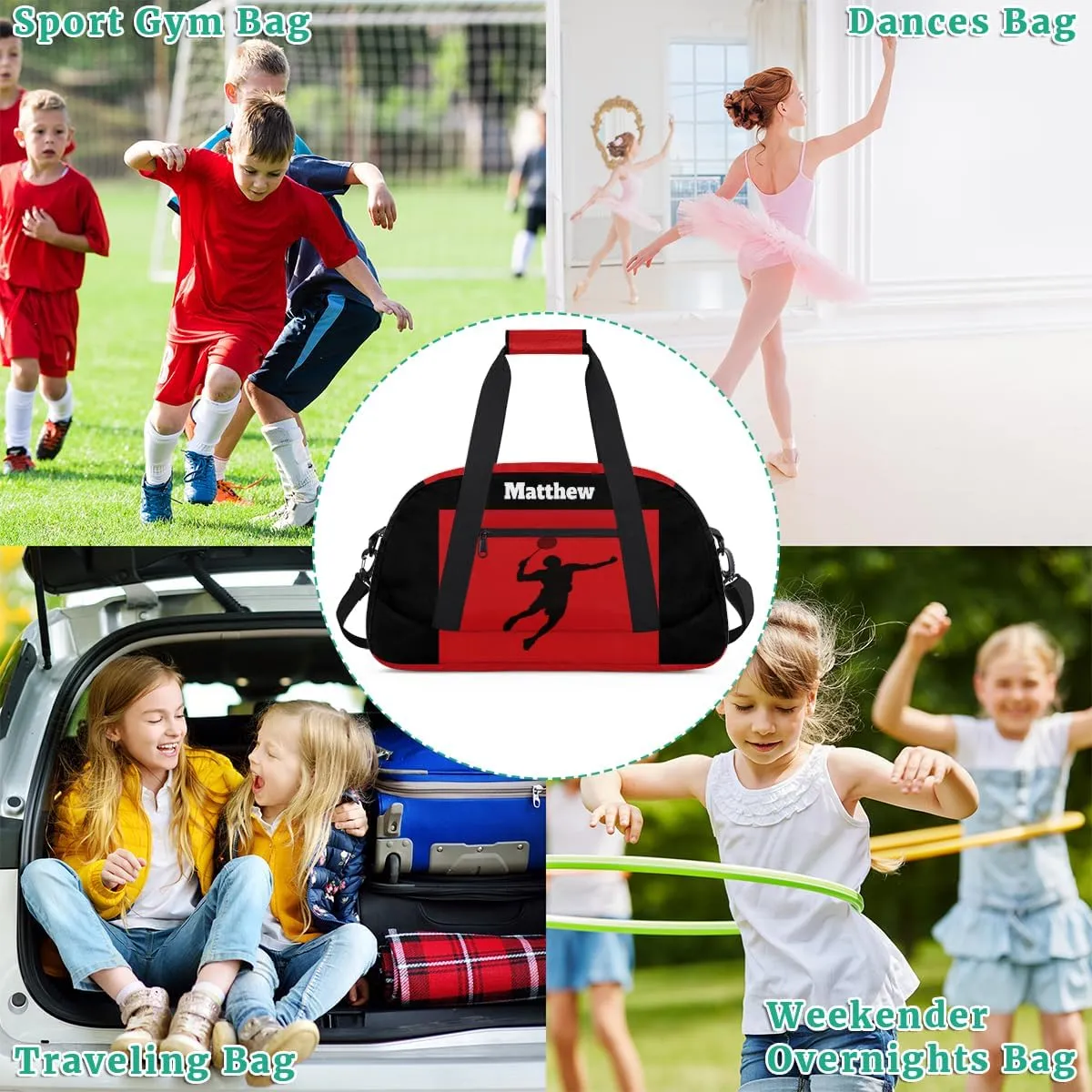 Personalized Gym Sports Bag for Boys, Custom Sport Gym Taekwondo Silhouette Cheerleading Duffel Bag Weekender Fitness Bags Travel Duffel Bag, Black Red, Badminton