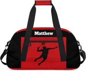 Personalized Gym Sports Bag for Boys, Custom Sport Gym Taekwondo Silhouette Cheerleading Duffel Bag Weekender Fitness Bags Travel Duffel Bag, Black Red, Badminton
