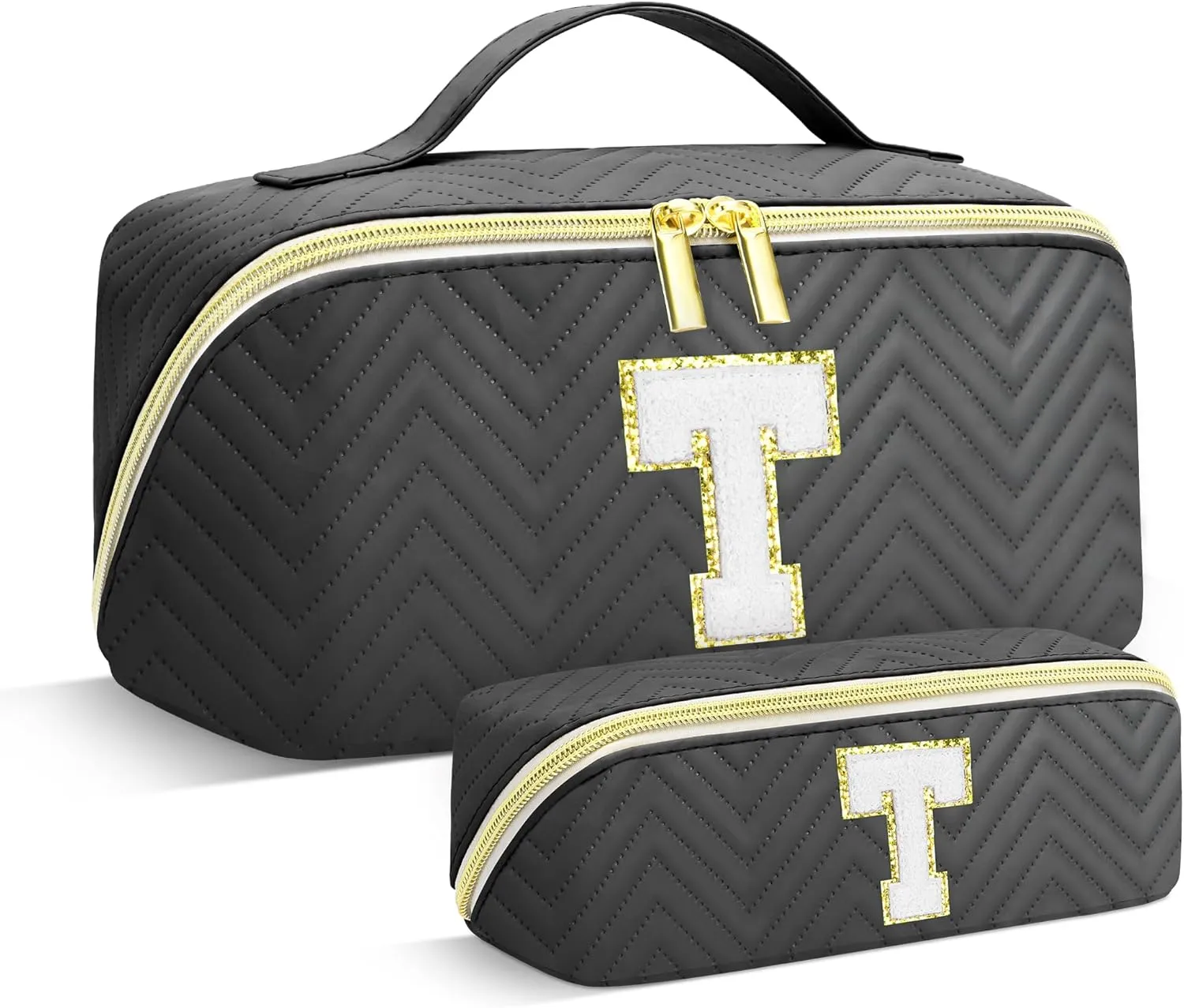 Personalized Initial Makeup Bag | Trendy Large Capacity Cosmetic Bags Travel Toiletry Bag Teen Girls Women Girlfriend Teacher Gifts, Birthday Gifts Leather Waterproof Portable Make up Bag Organizer T