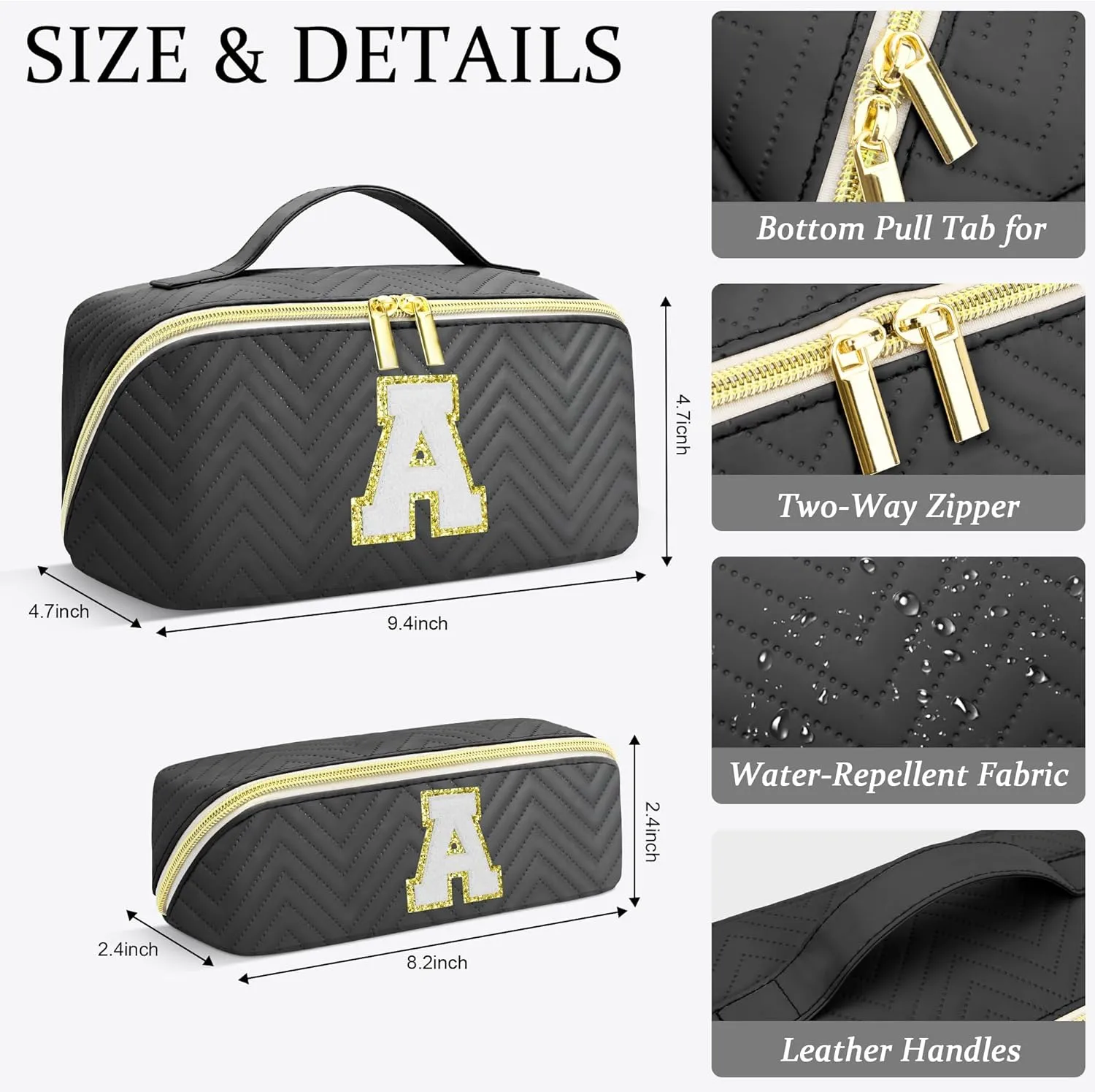 Personalized Initial Makeup Bag | Trendy Large Capacity Cosmetic Bags Travel Toiletry Bag Teen Girls Women Girlfriend Teacher Gifts, Birthday Gifts Leather Waterproof Portable Make up Bag Organizer T