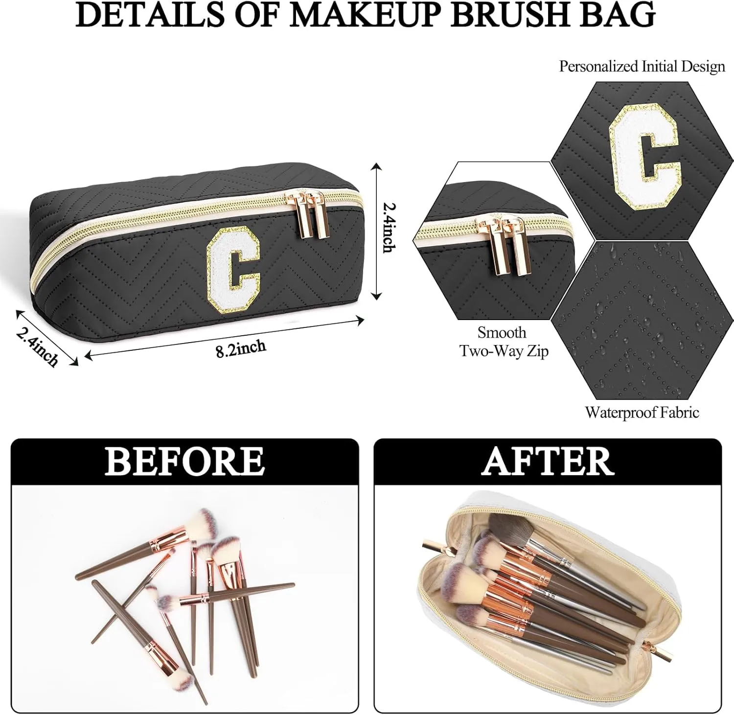 Personalized Initial Makeup Bag | Trendy Large Capacity Cosmetic Bags Travel Toiletry Bag Teen Girls Women Girlfriend Teacher Gifts, Birthday Gifts Leather Waterproof Portable Make up Bag Organizer T