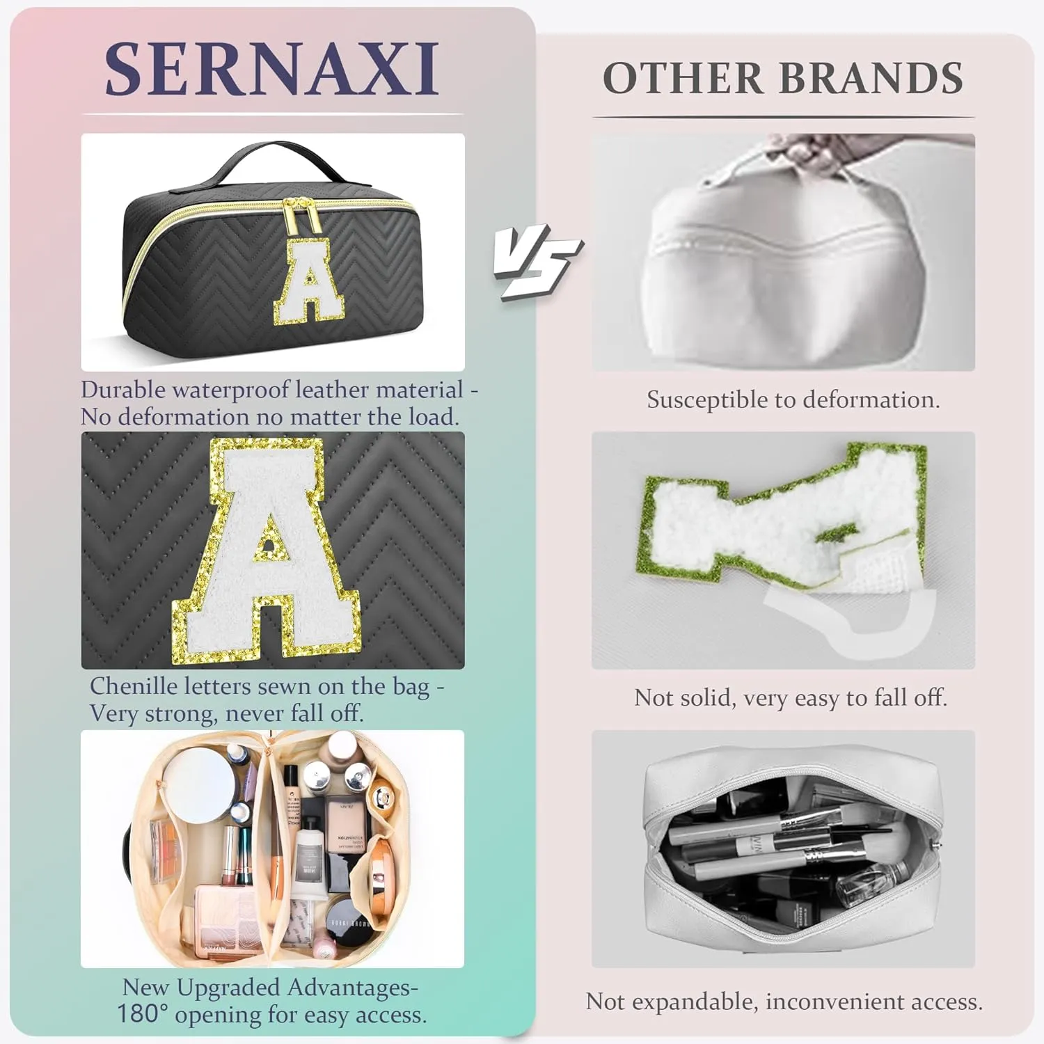 Personalized Initial Makeup Bag | Trendy Large Capacity Cosmetic Bags Travel Toiletry Bag Teen Girls Women Girlfriend Teacher Gifts, Birthday Gifts Leather Waterproof Portable Make up Bag Organizer T