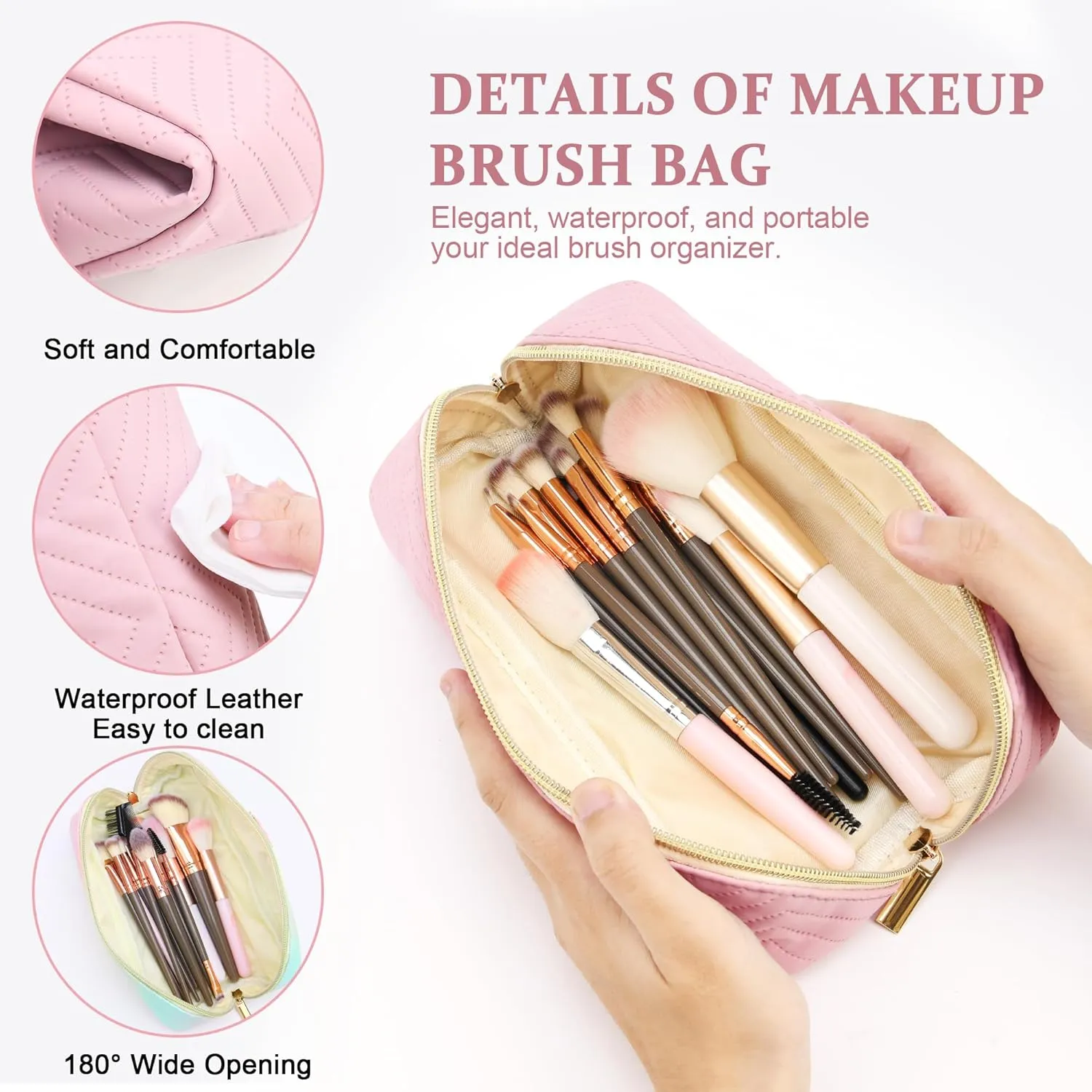 Personalized Initial Pink Makeup Bag | Trendy Cosmetic Bags Travel Toiletry Bag for Teen Girls Women, mother's day/graduation/Birthday day Gifts Portable Make up Bag Leather Waterproof Organizer T