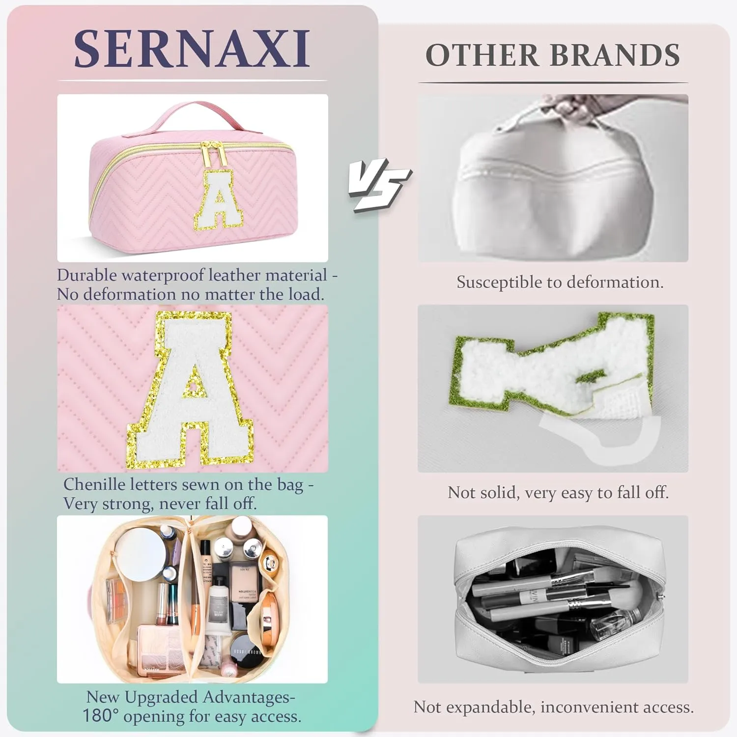 Personalized Initial Pink Makeup Bag | Trendy Cosmetic Bags Travel Toiletry Bag for Teen Girls Women, mother's day/graduation/Birthday day Gifts Portable Make up Bag Leather Waterproof Organizer T