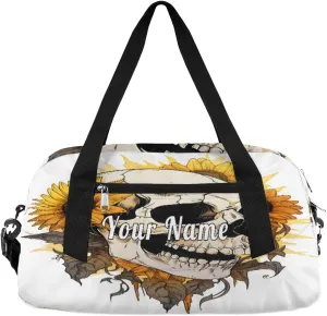 Personalized Kids Duffel Bag Art Painting Skull Skeleton Sunflower,Custom Sport Gym Bag for Boys Girls,WWeekender Overnight Bags Travel Duffel Bag,Customized Kids Gift