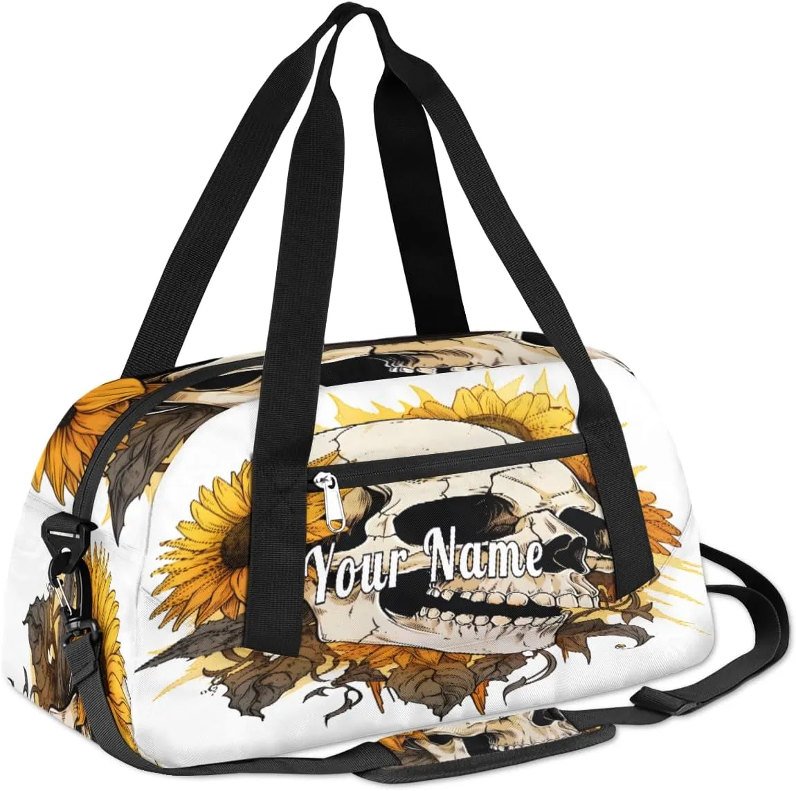 Personalized Kids Duffel Bag Art Painting Skull Skeleton Sunflower,Custom Sport Gym Bag for Boys Girls,WWeekender Overnight Bags Travel Duffel Bag,Customized Kids Gift