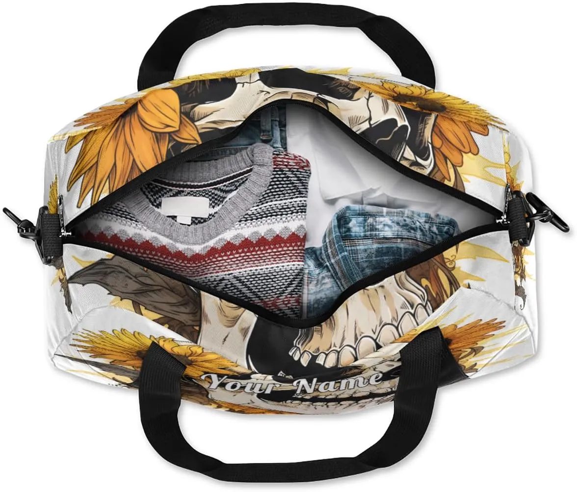 Personalized Kids Duffel Bag Art Painting Skull Skeleton Sunflower,Custom Sport Gym Bag for Boys Girls,WWeekender Overnight Bags Travel Duffel Bag,Customized Kids Gift