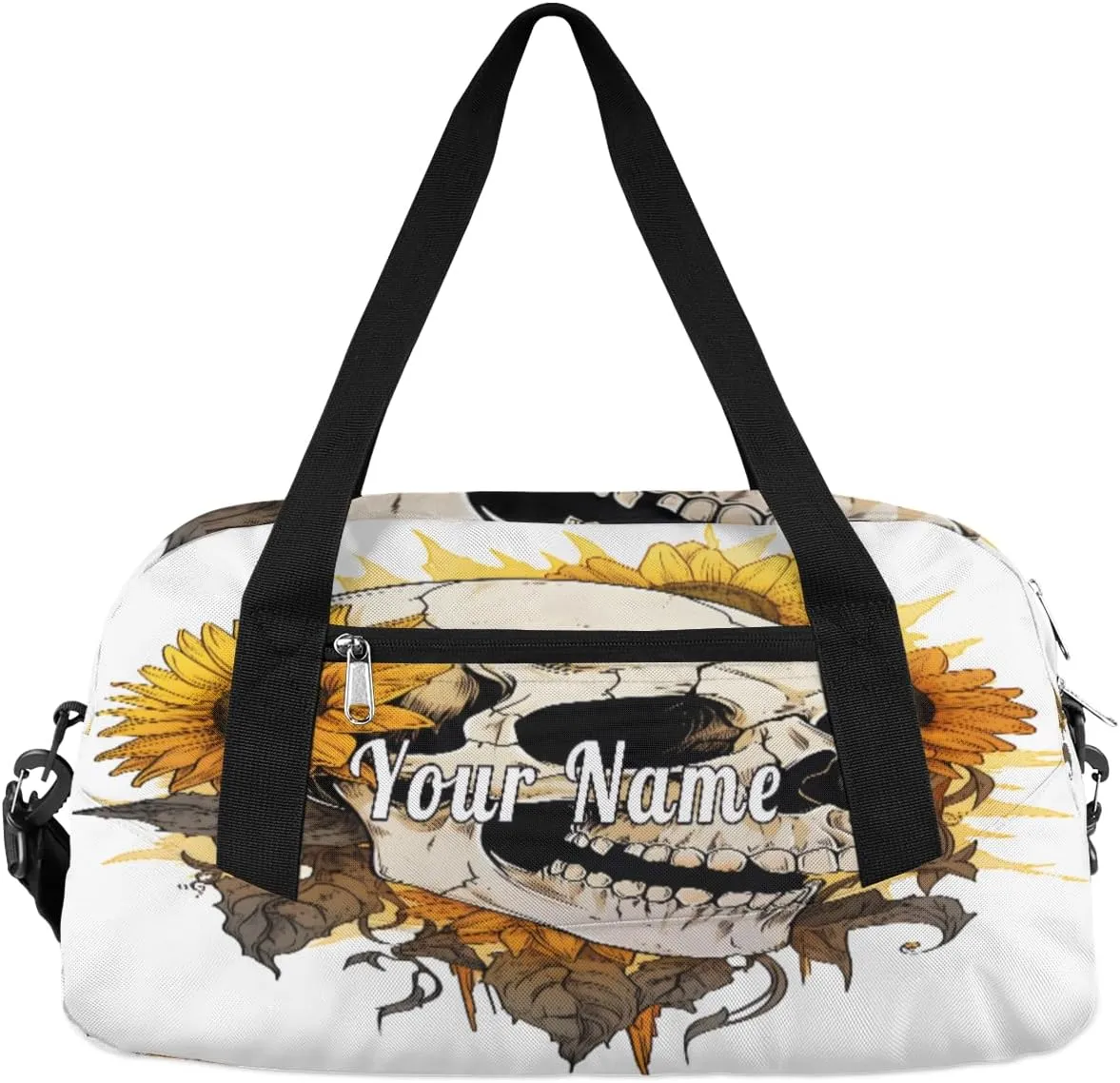 Personalized Kids Duffel Bag Art Painting Skull Skeleton Sunflower,Custom Sport Gym Bag for Boys Girls,WWeekender Overnight Bags Travel Duffel Bag,Customized Kids Gift