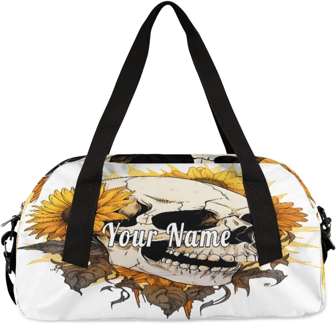 Personalized Kids Duffel Bag Art Painting Skull Skeleton Sunflower,Custom Sport Gym Bag for Boys Girls,WWeekender Overnight Bags Travel Duffel Bag,Customized Kids Gift