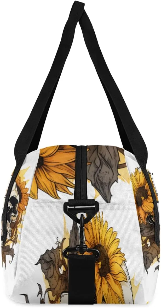 Personalized Kids Duffel Bag Art Painting Skull Skeleton Sunflower,Custom Sport Gym Bag for Boys Girls,WWeekender Overnight Bags Travel Duffel Bag,Customized Kids Gift