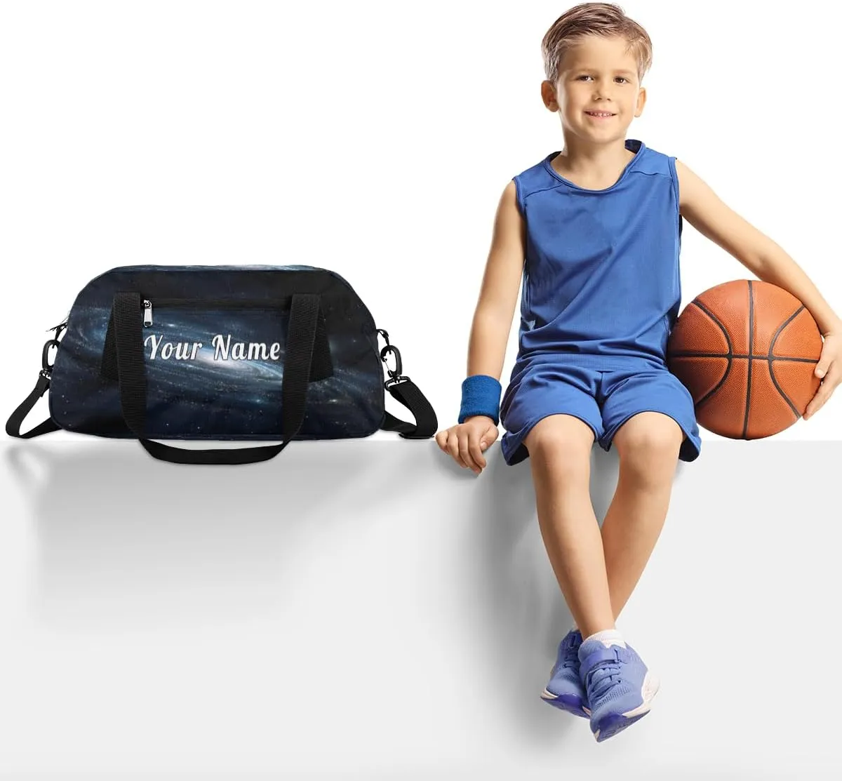 Personalized Kids Duffel Bag Galaxy Universe,Custom Sport Gym Bag for Boys Girls,WWeekender Overnight Bags Travel Duffel Bag,Customized Kids Gift