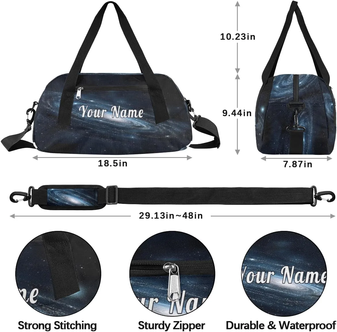 Personalized Kids Duffel Bag Galaxy Universe,Custom Sport Gym Bag for Boys Girls,WWeekender Overnight Bags Travel Duffel Bag,Customized Kids Gift