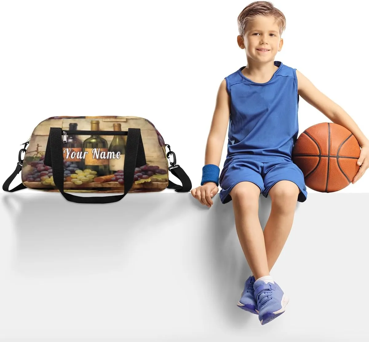 Personalized Kids Duffel Bag Vintage Wine Grape,Custom Sport Gym Bag for Boys Girls,WWeekender Overnight Bags Travel Duffel Bag,Customized Kids Gift