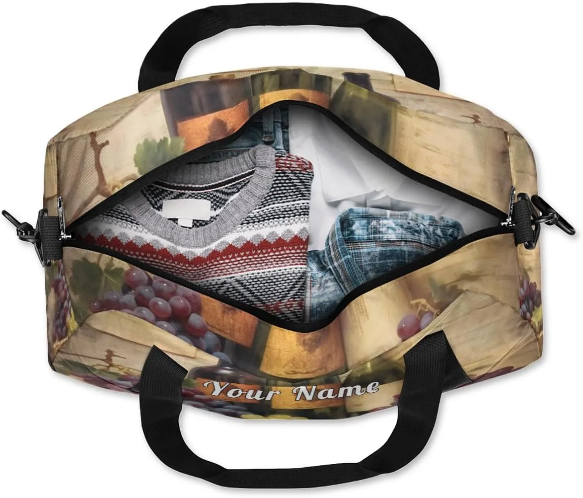 Personalized Kids Duffel Bag Vintage Wine Grape,Custom Sport Gym Bag for Boys Girls,WWeekender Overnight Bags Travel Duffel Bag,Customized Kids Gift