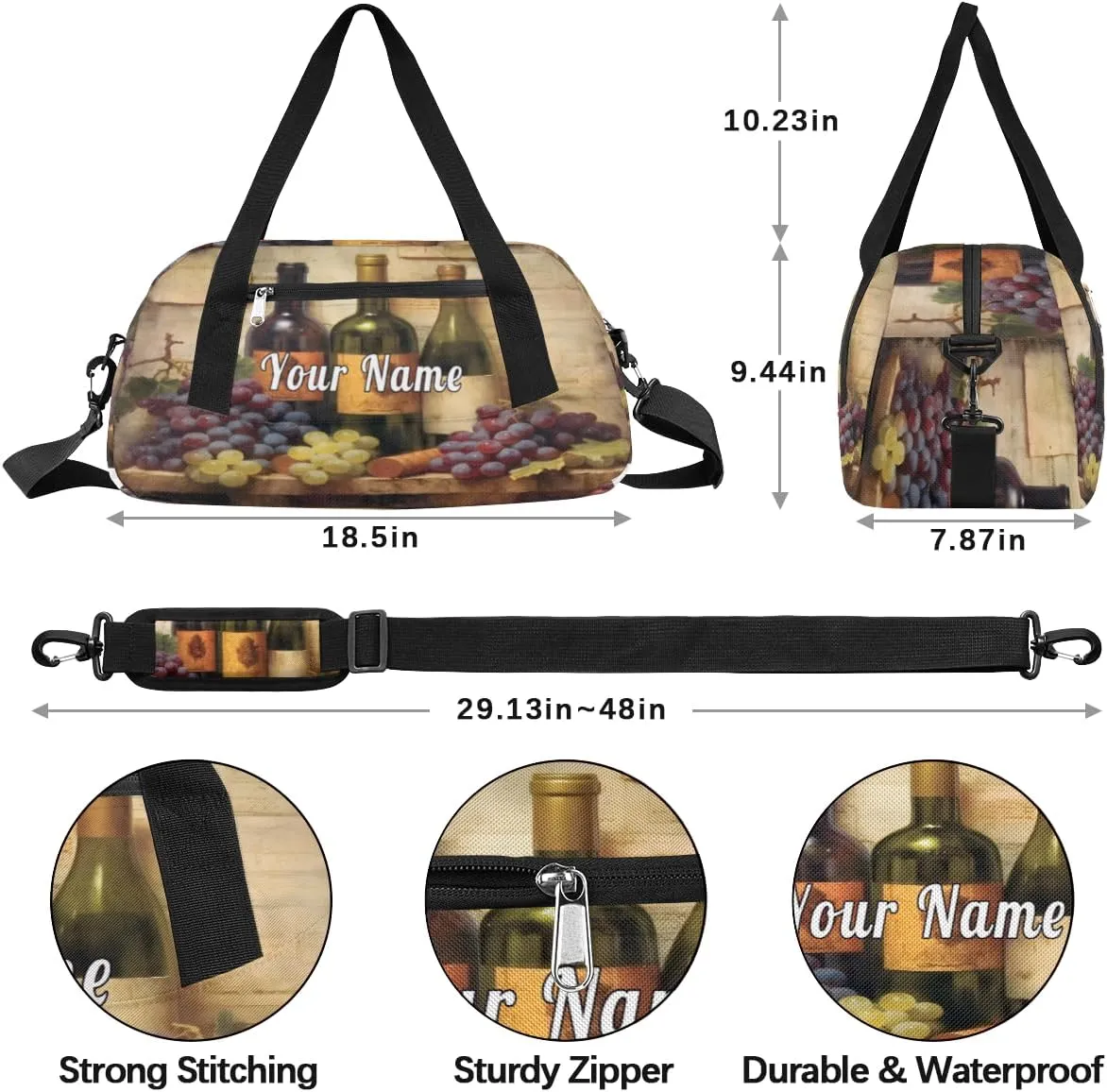 Personalized Kids Duffel Bag Vintage Wine Grape,Custom Sport Gym Bag for Boys Girls,WWeekender Overnight Bags Travel Duffel Bag,Customized Kids Gift