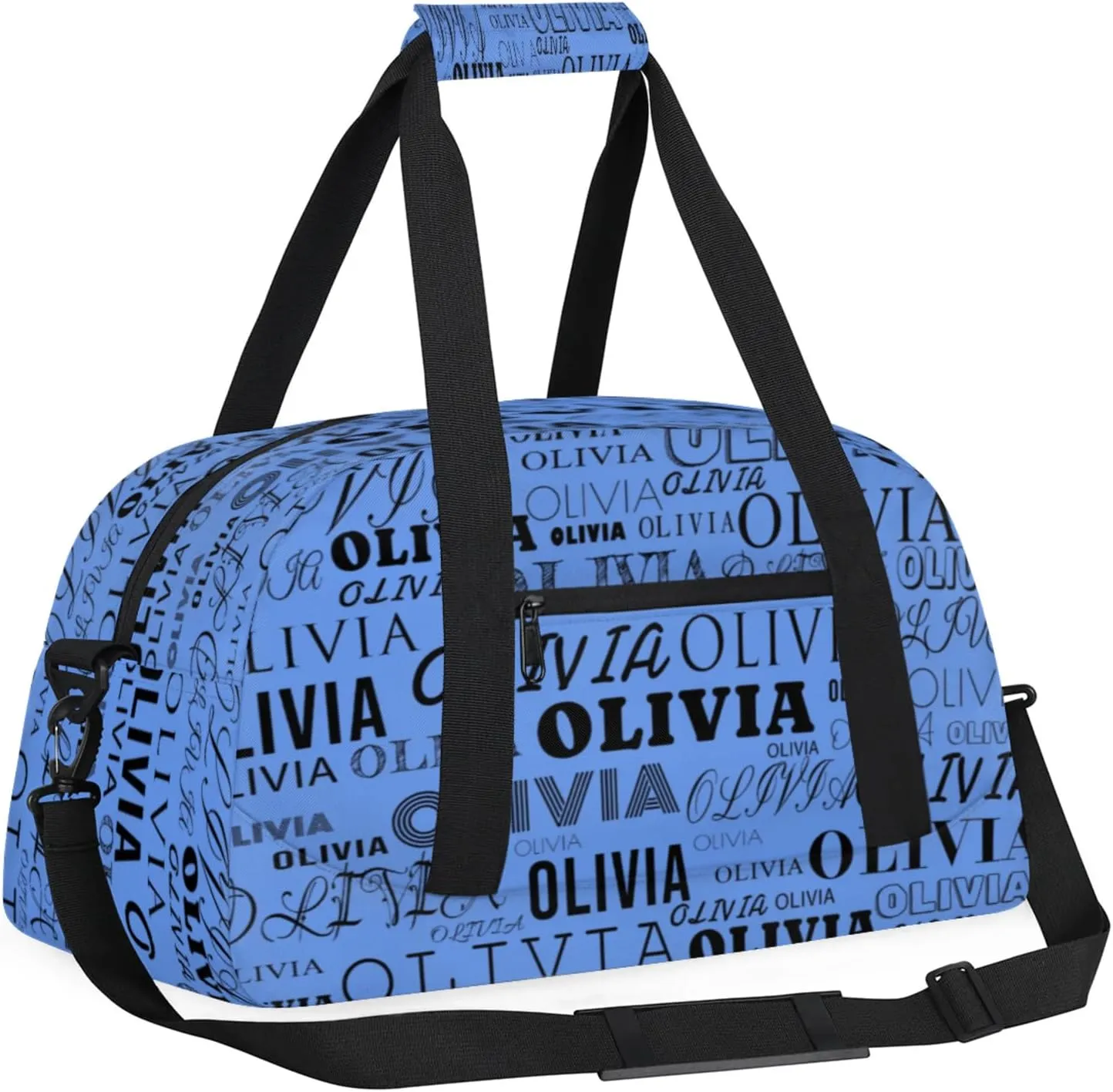 Personalized Kids Duffel Bag with Your Name Lightweight Waterproof Custom Sports Gym Bag with Front Zipper Pocket Foldable Weekender Overnight Bag for School Practice Gymnastic Ballet Cornflower Blue