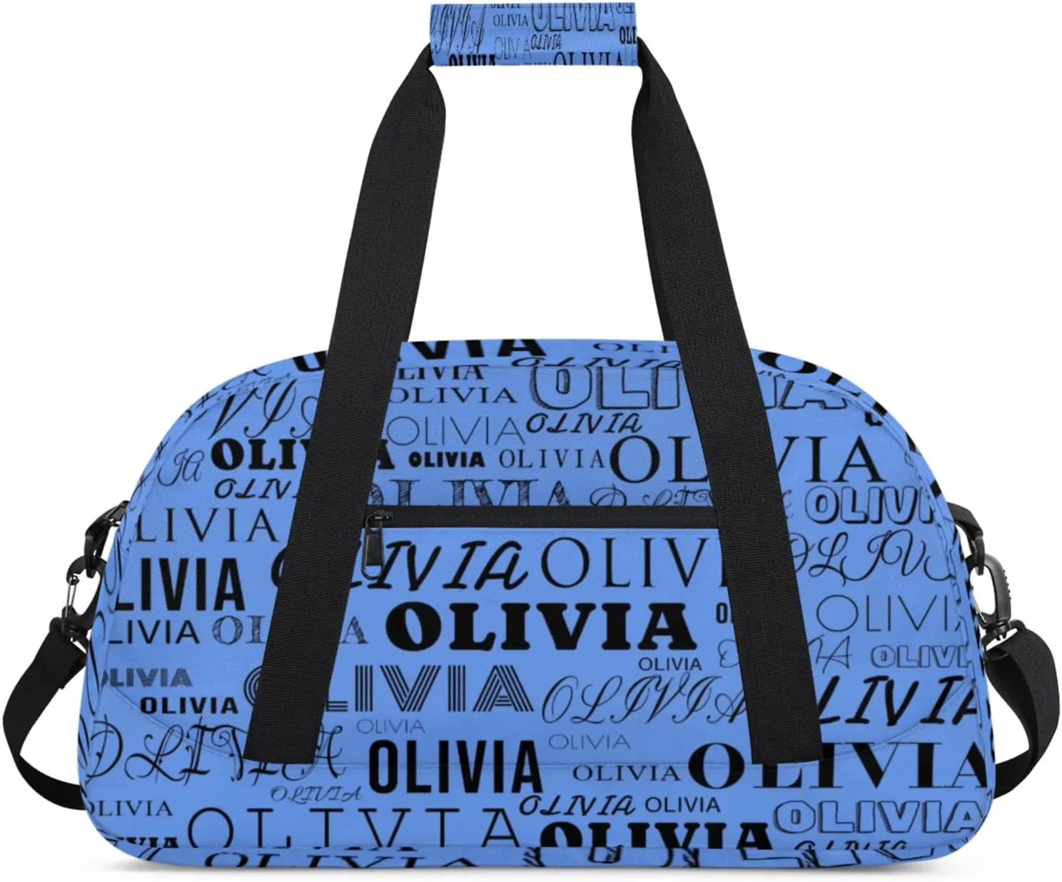 Personalized Kids Duffel Bag with Your Name Lightweight Waterproof Custom Sports Gym Bag with Front Zipper Pocket Foldable Weekender Overnight Bag for School Practice Gymnastic Ballet Cornflower Blue
