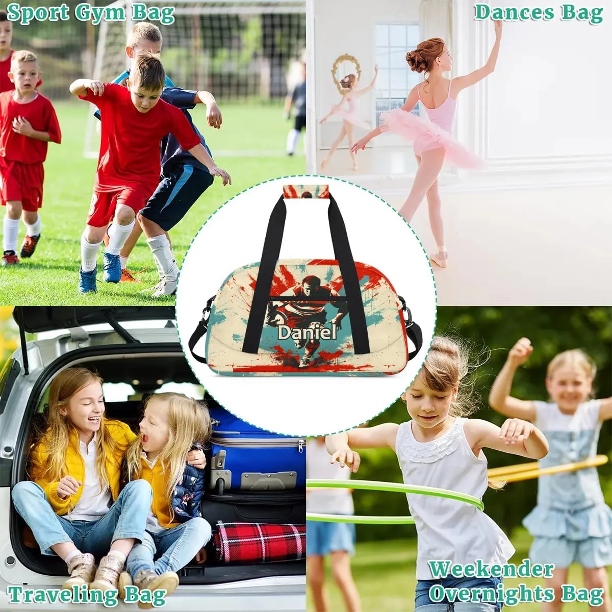 Personalized Kids Duffel Bags Custom Gym Bag Luggage Bags Small Sports Bag for Boy Teen Football Player