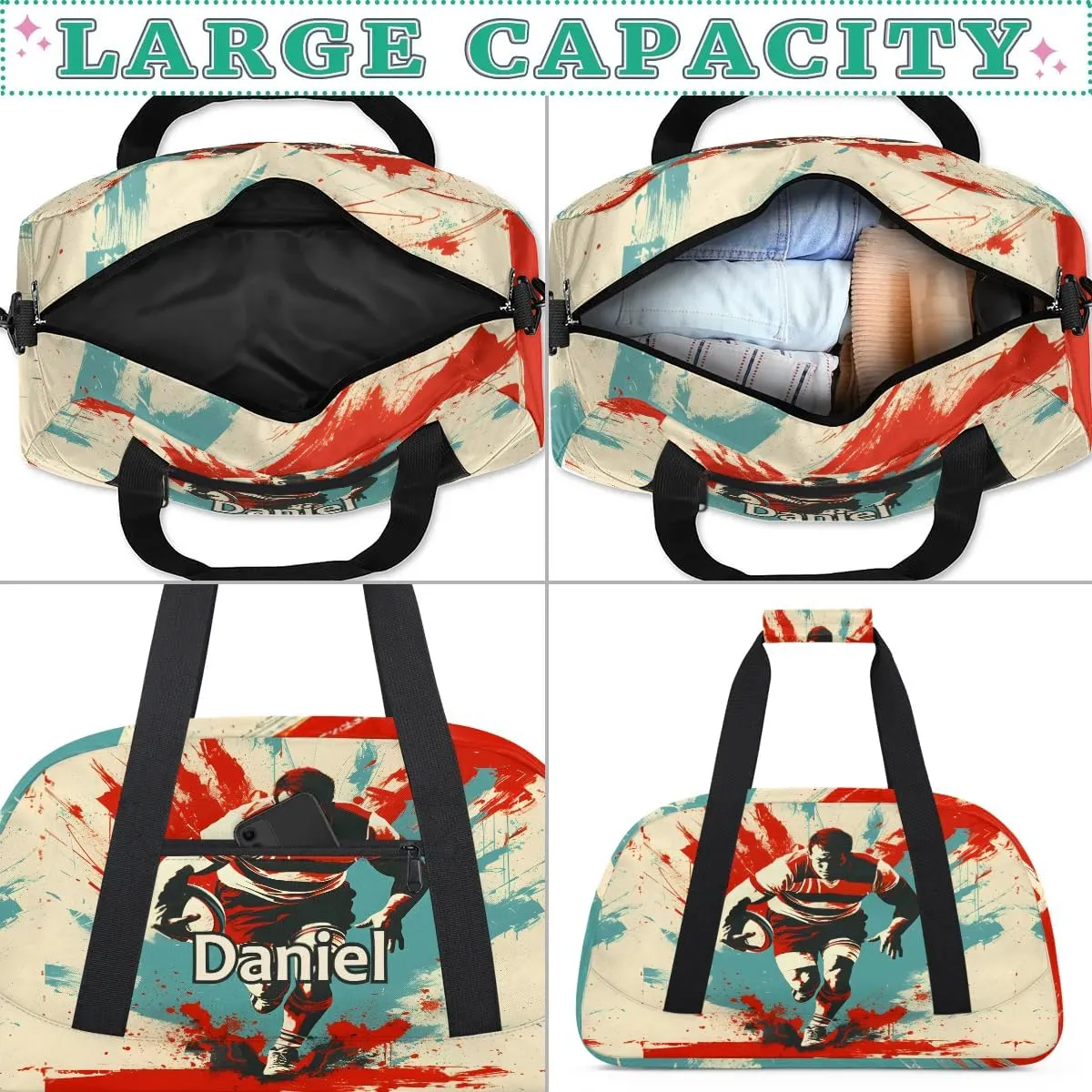 Personalized Kids Duffel Bags Custom Gym Bag Luggage Bags Small Sports Bag for Boy Teen Football Player
