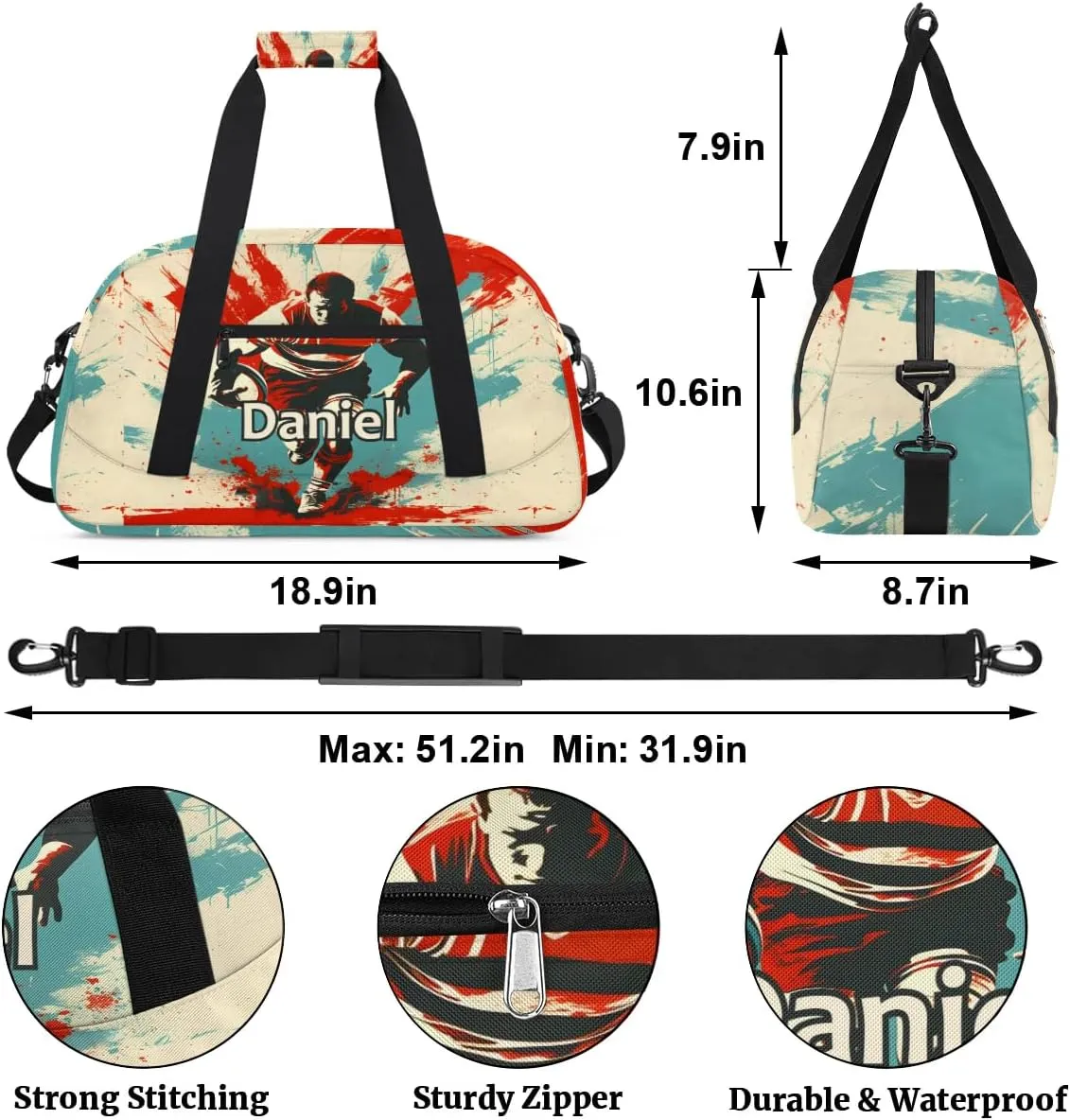 Personalized Kids Duffel Bags Custom Gym Bag Luggage Bags Small Sports Bag for Boy Teen Football Player
