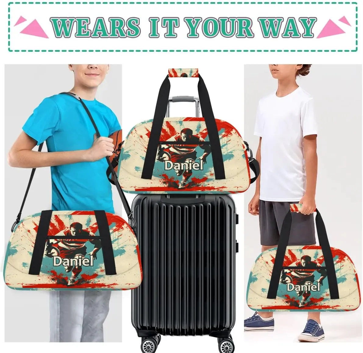 Personalized Kids Duffel Bags Custom Gym Bag Luggage Bags Small Sports Bag for Boy Teen Football Player