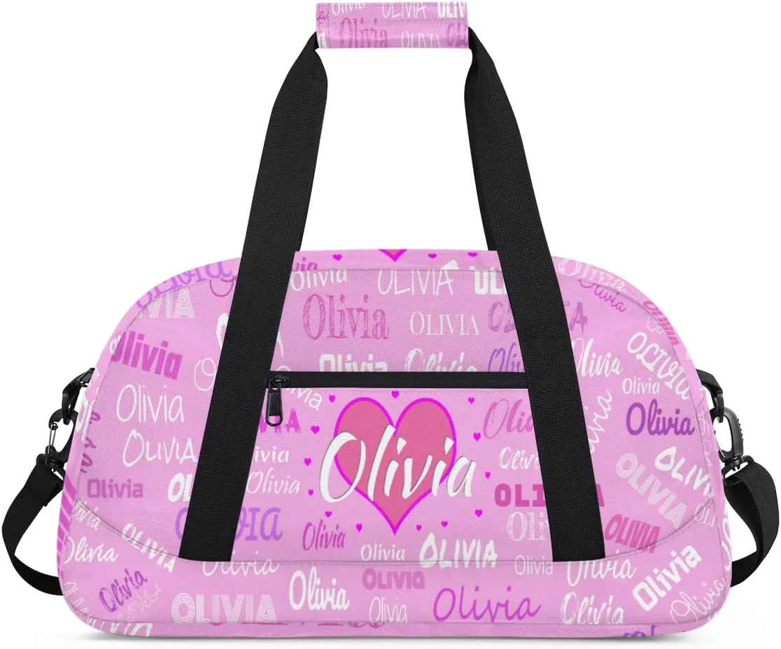 Personalized Kids Gym Bag, Custom Sport Duffel Bag, Cheerleading Dance Bag Weekender Bags Travel Duffel Bag for Girl Light Pink Solid Color