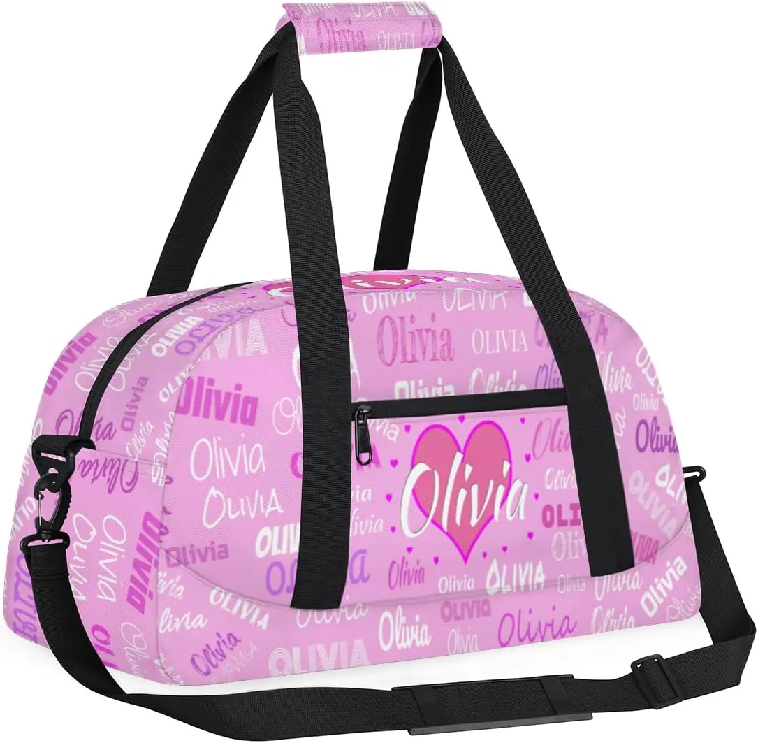 Personalized Kids Gym Bag, Custom Sport Duffel Bag, Cheerleading Dance Bag Weekender Bags Travel Duffel Bag for Girl Light Pink Solid Color