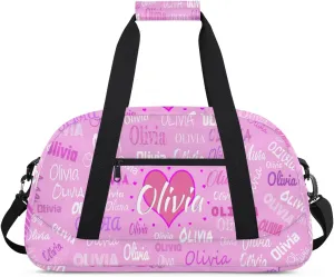 Personalized Kids Gym Bag, Custom Sport Duffel Bag, Cheerleading Dance Bag Weekender Bags Travel Duffel Bag for Girl Light Pink Solid Color
