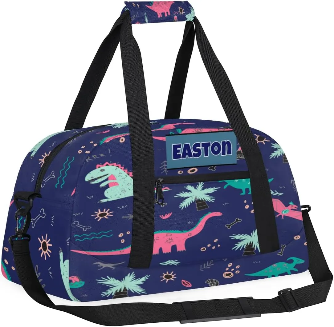 Personalized Kids Sports Gym Bag, Custom Sport Duffel Bag, Cheerleading Dance Bag Weekender Bags Travel Duffel Bag for Girl Colorful Dinosaurs
